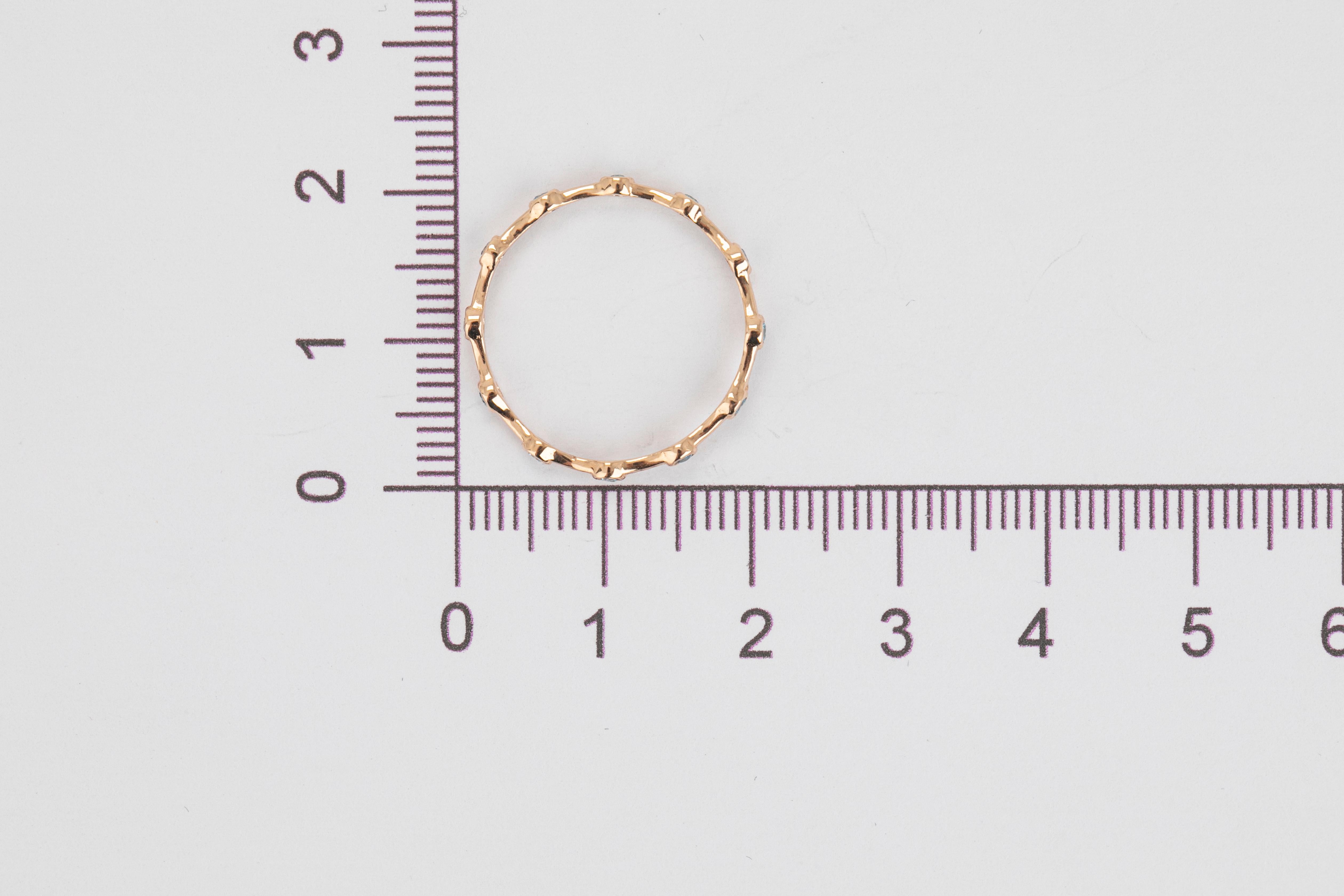 14K Gold Ziricon Tiny Bamboo Ring, Gold Bamboo Shape Eternity Blue Zircon Ring 5