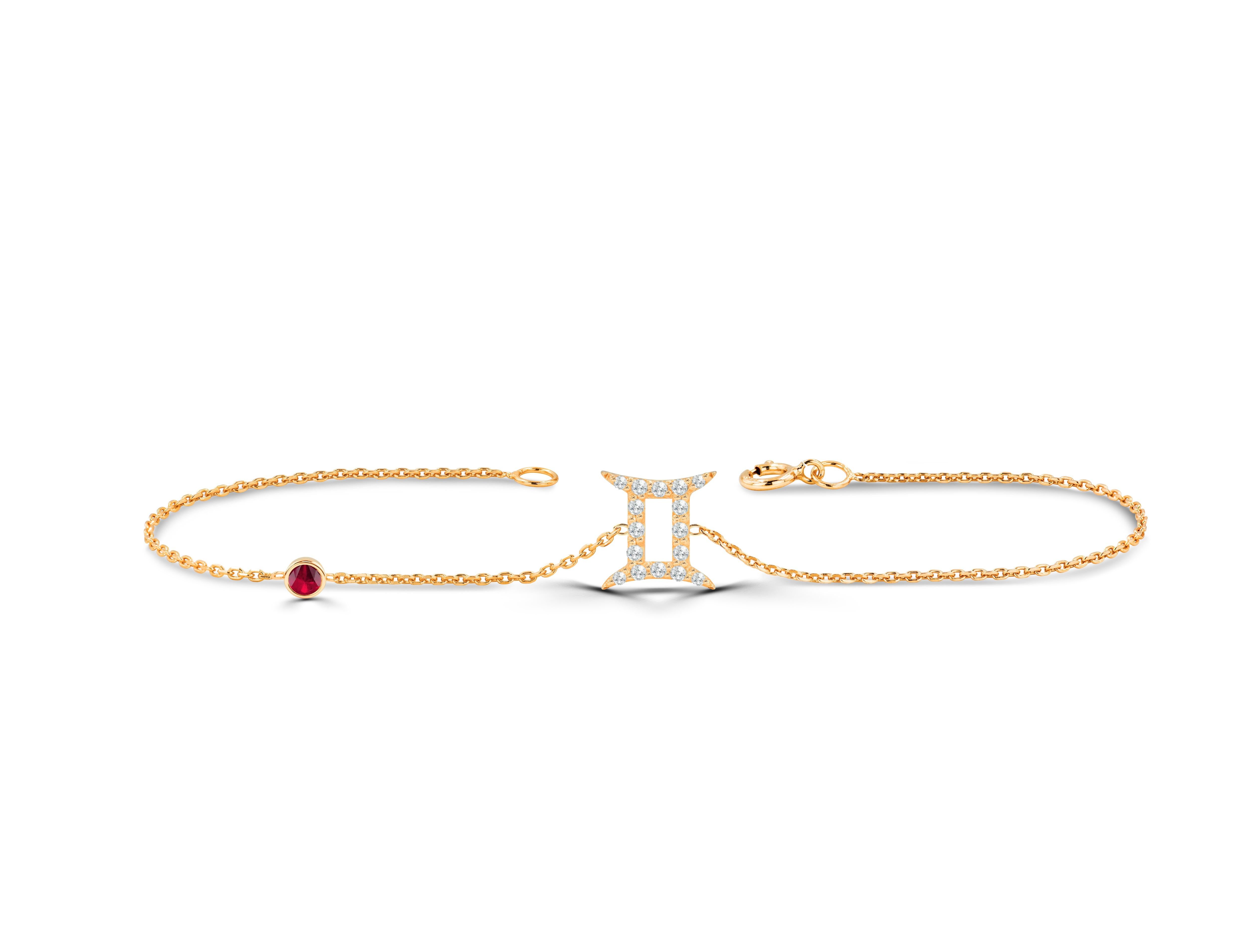 This Gemini Diamond Bracelet is meant to represent you. This Zodiac sign bracelet comes with a birthstone of your choice- Ruby, Sapphire, or Emerald. Our collection of zodiac jewelry includes this stunning Diamond Gemini Bracelet. All Geminis out