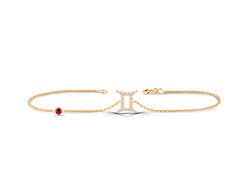 14k Gold Zodiac Gemini Diamond Bracelet with Birthstone Ruby Emerald Sapphire