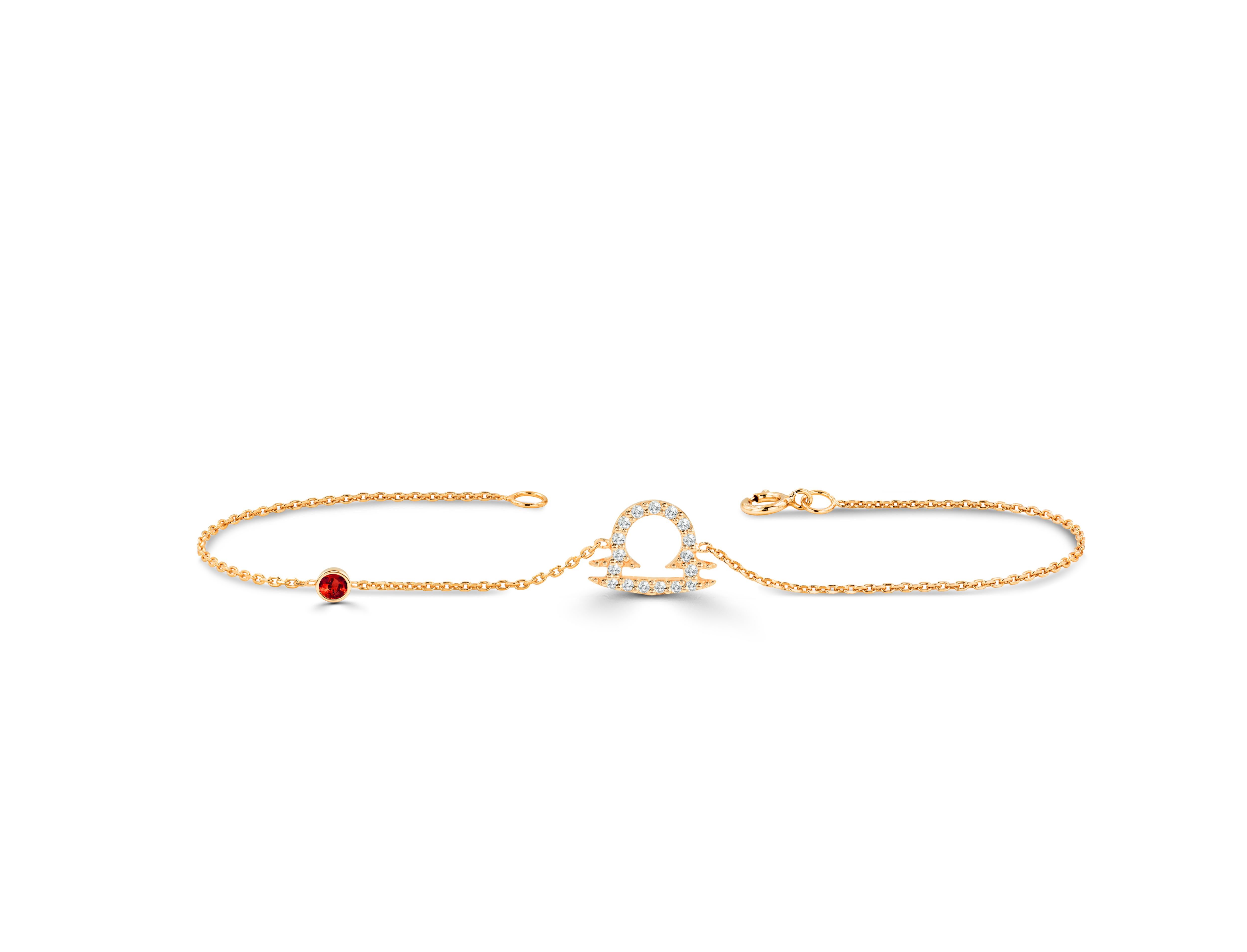 14K Gold 0,27 Karat Diamant Libra Sternzeichen-Armband mit Rubin, Smaragd, Saphir und Stein (Moderne) im Angebot