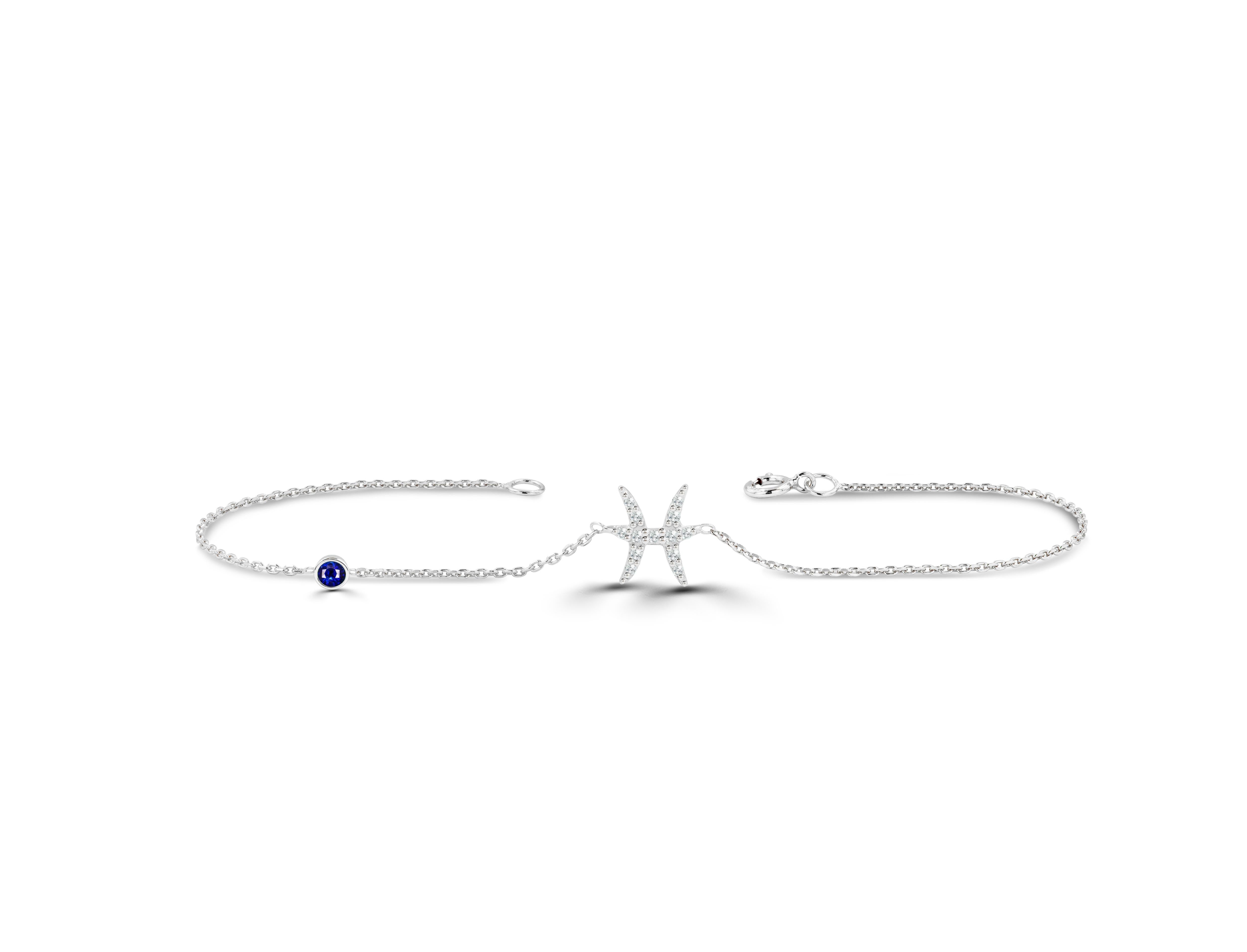 Taille ronde Bracelet signe du zodiaque poisson en or 14 carats avec pierre de naissance, rubis, émeraude et saphir en vente