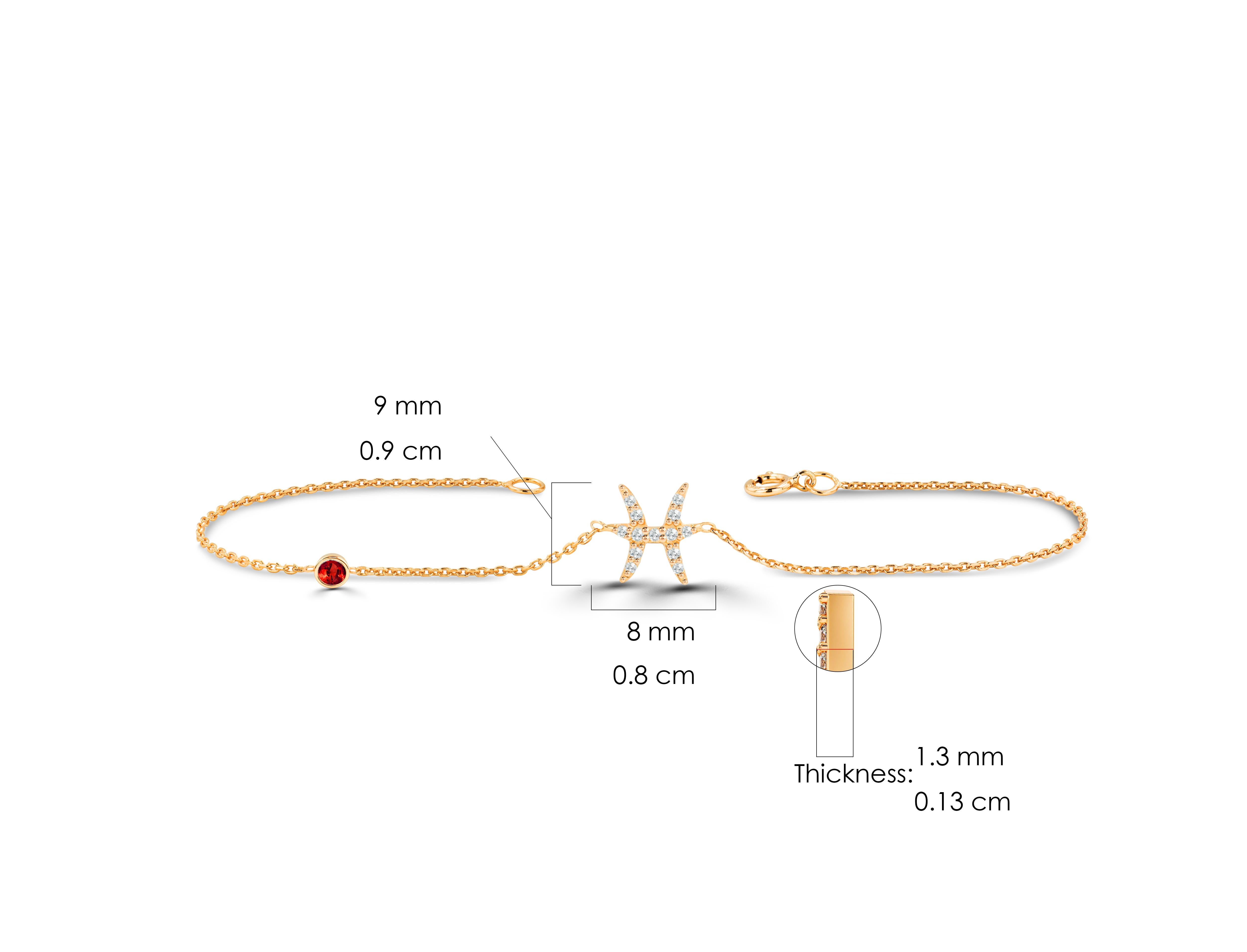 Bracelet signe du zodiaque poisson en or 14 carats avec pierre de naissance, rubis, émeraude et saphir en vente 2