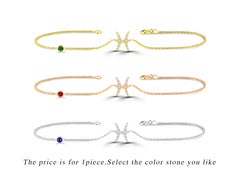 14K Gold Zodiac Pisces Diamond Bracelet With Birthstone Ruby Emerald Sapphire