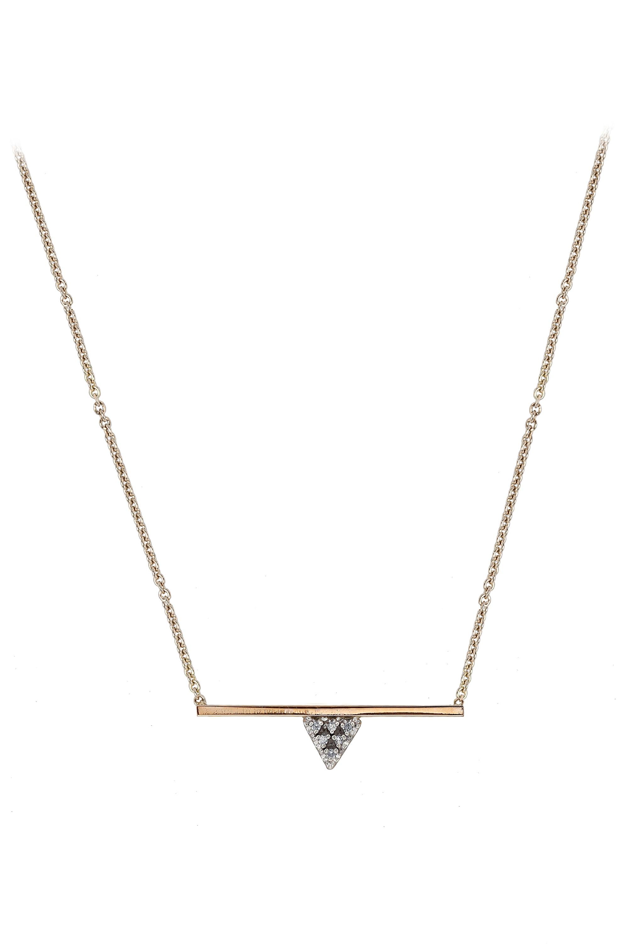 Modern 14k Gold Zoë Chicco Bar Triangle Diamond Pendant Necklace For Sale
