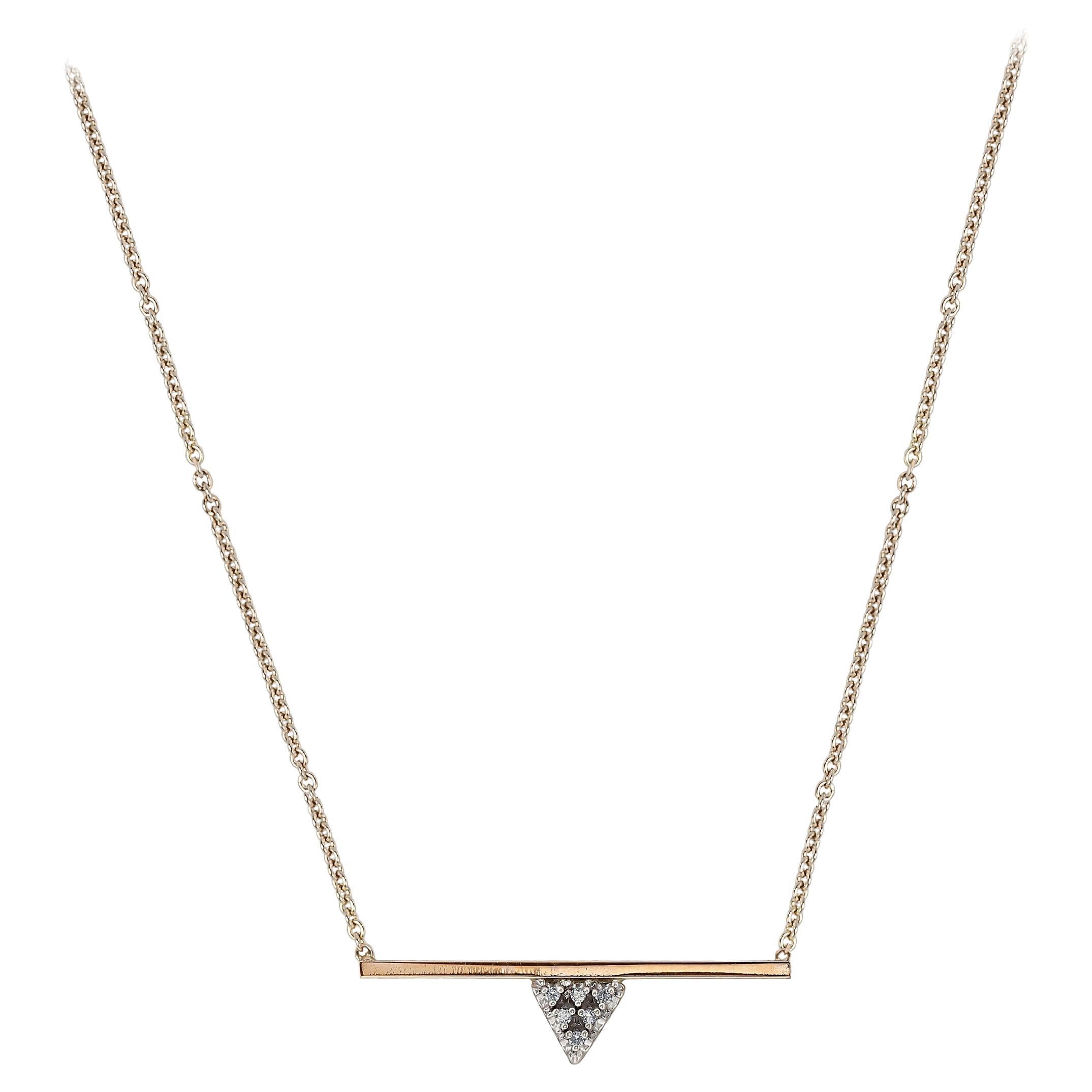 14k Gold Zoë Chicco Bar Triangle Diamond Pendant Necklace For Sale