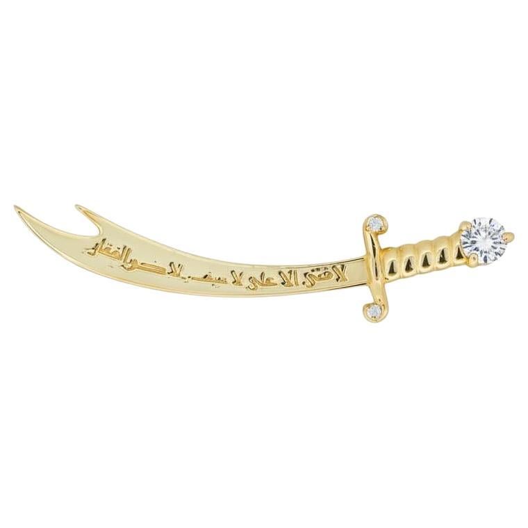 14K Gold Zulfikar sword pendant with moissanites