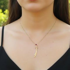 14K Gold Zulfikar sword pendant with ruby
