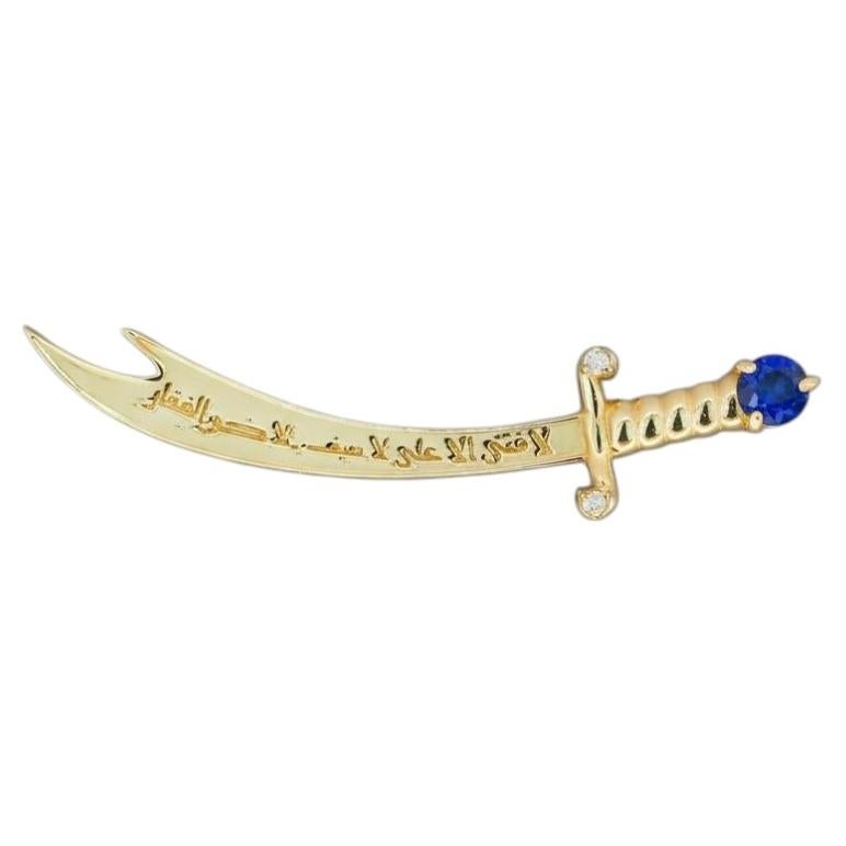 14K Gold Zulfikar sword pendant with sapphire