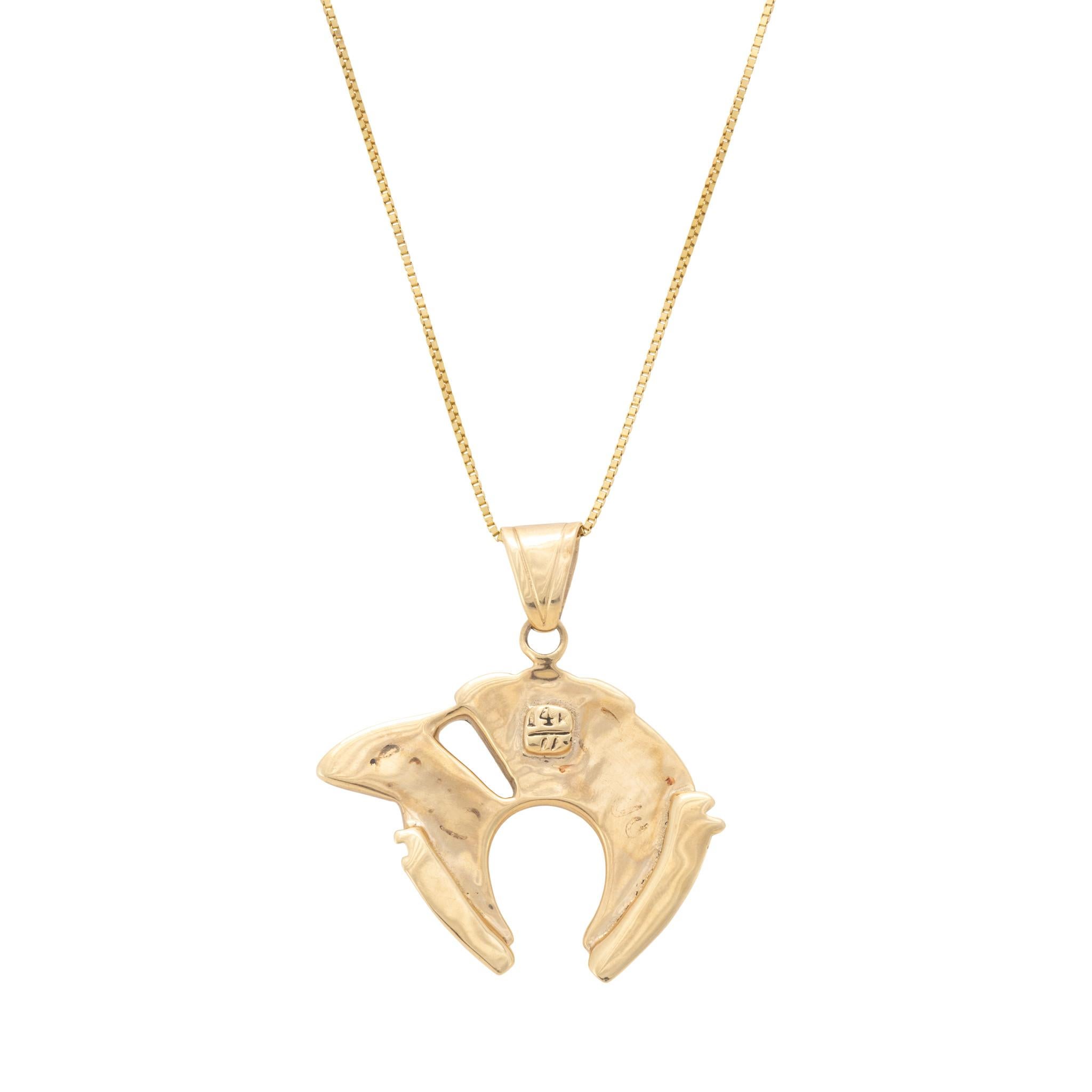 Women's or Men's 14k Gold Zuni Inlay Pendant Necklace For Sale