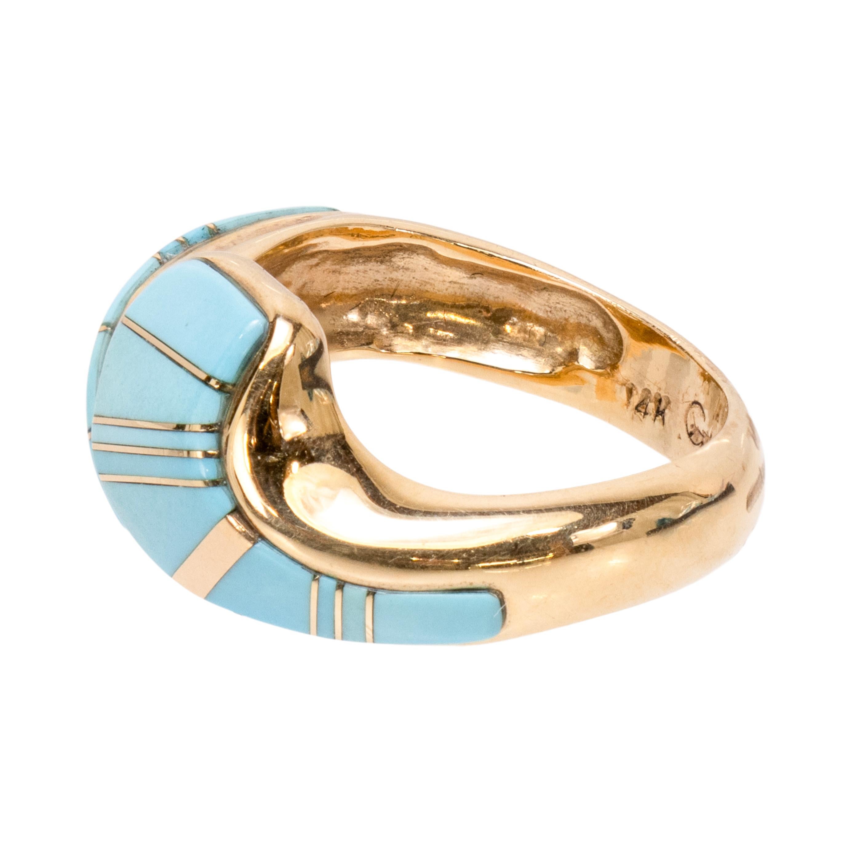Native American 14k Gold Zuni Turquoise Ring For Sale