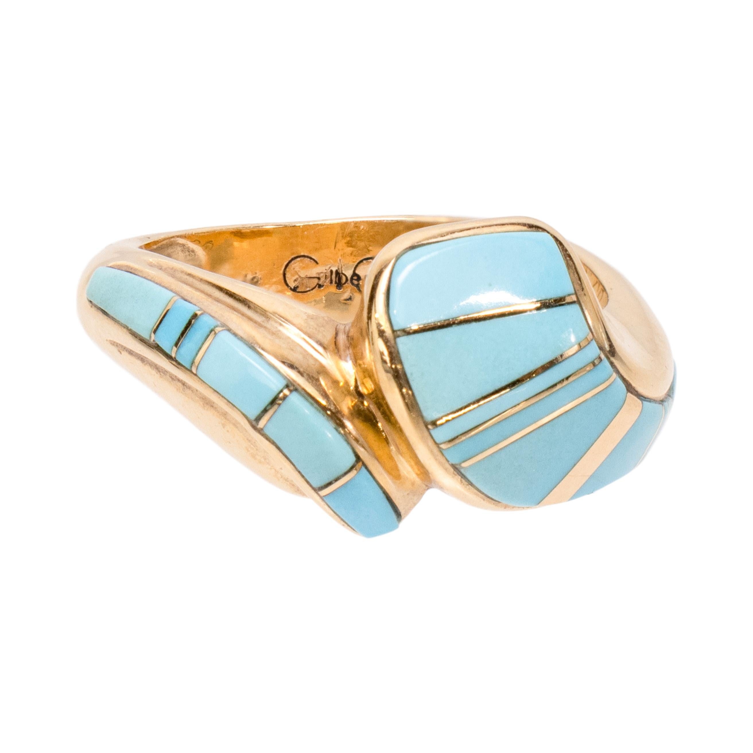 14k Gold Zuni Turquoise Ring In Good Condition For Sale In Coeur d Alene, ID