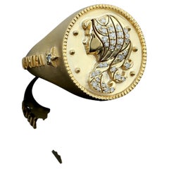 14k Golden Ring With Pave Diamond Setting In Swirl Virgo Zodiac Sunsign