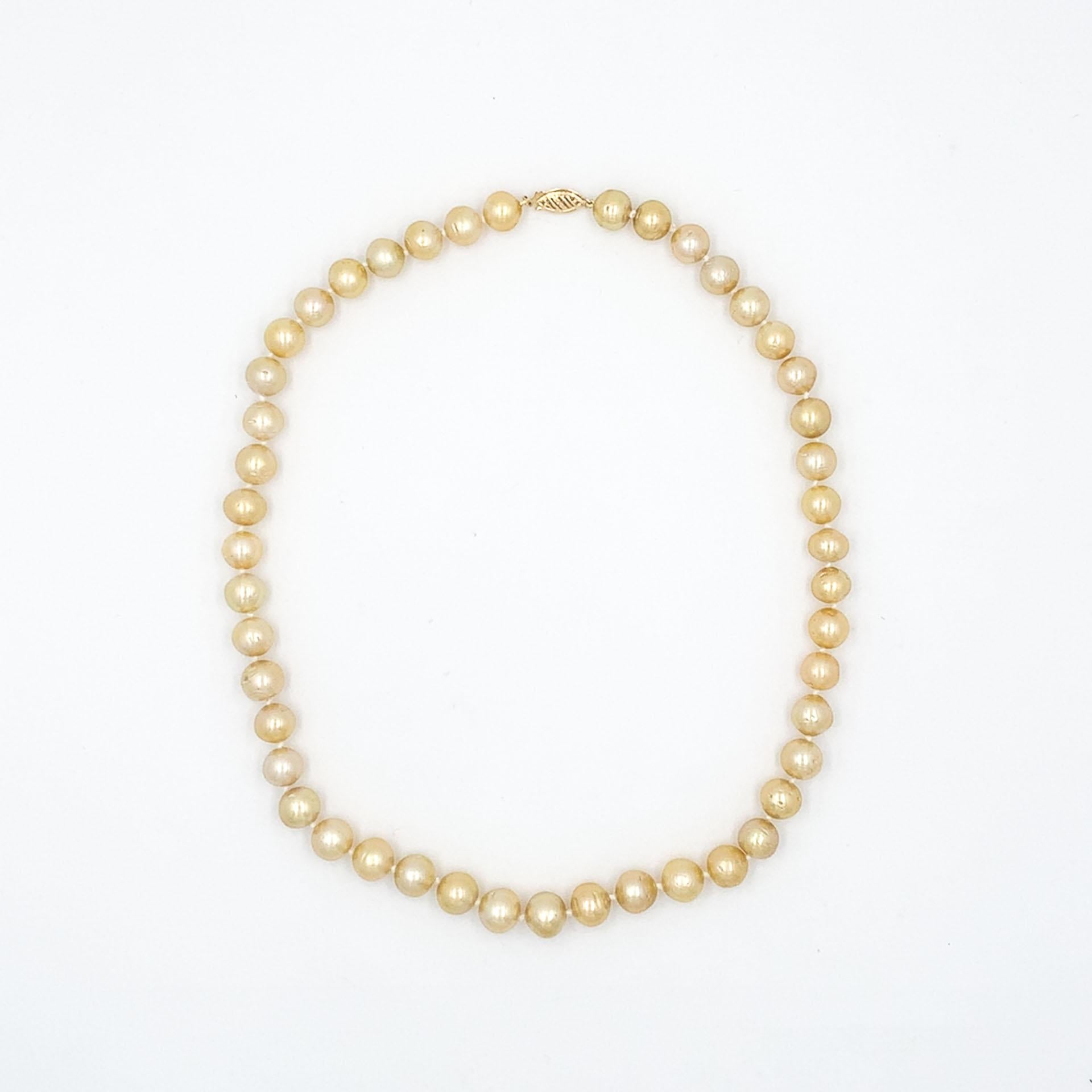 Uncut 14K Golden South Sea Pearl 9-10mm Strand Necklace 18.5