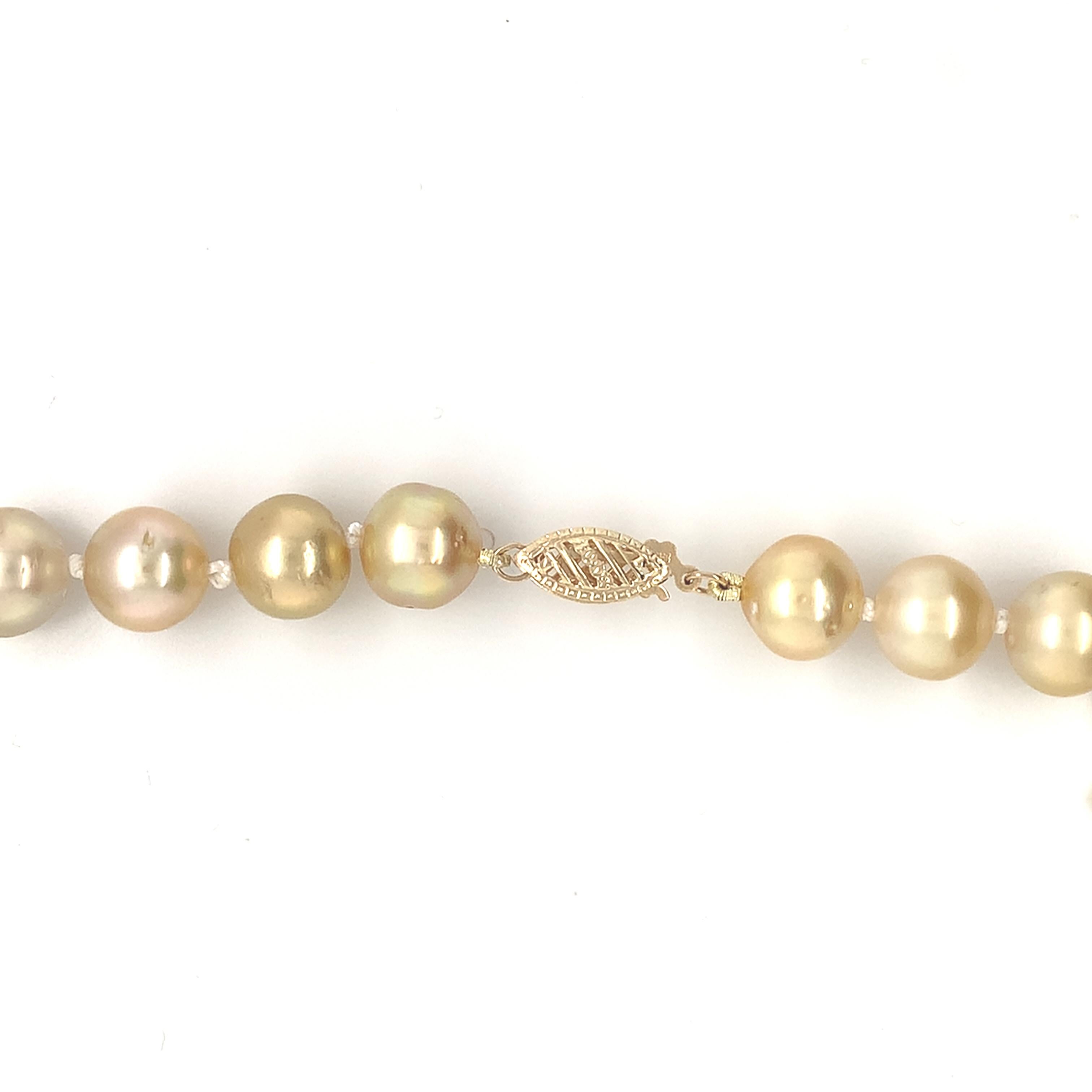 Women's 14K Golden South Sea Pearl 9-10mm Strand Necklace 18.5