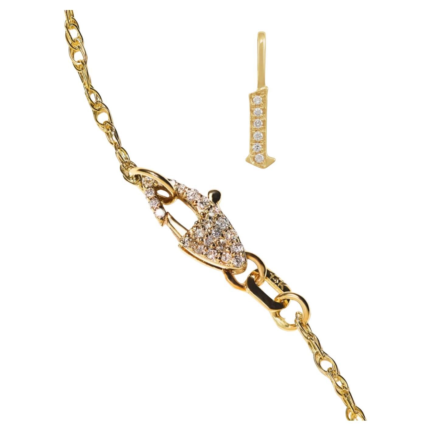 14k Gothic “L” Initial Pendant on Overlapping Chain with Custom Diamond Clasp