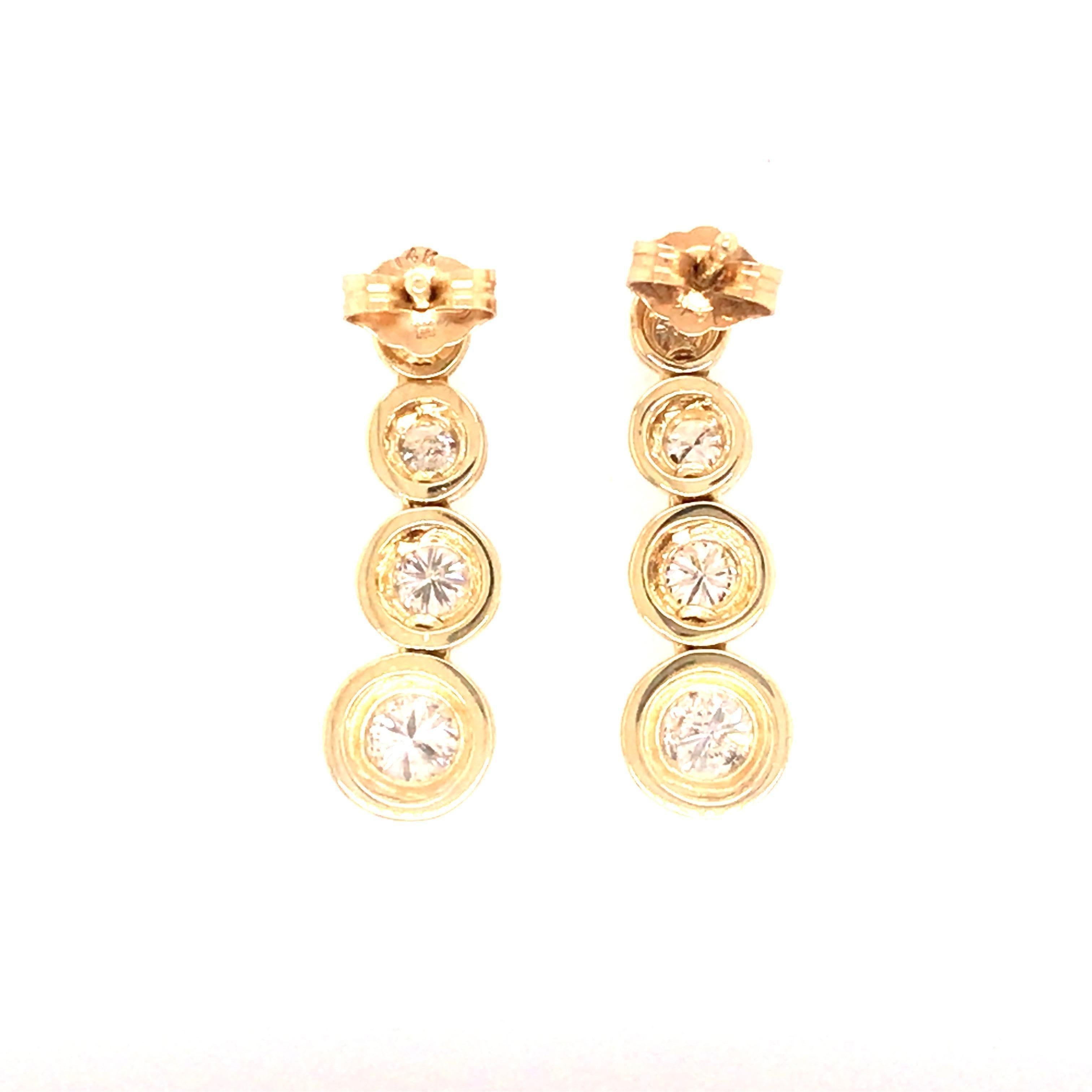 14K Graduated Diamond Bezel Set Earrings Yellow Gold 1