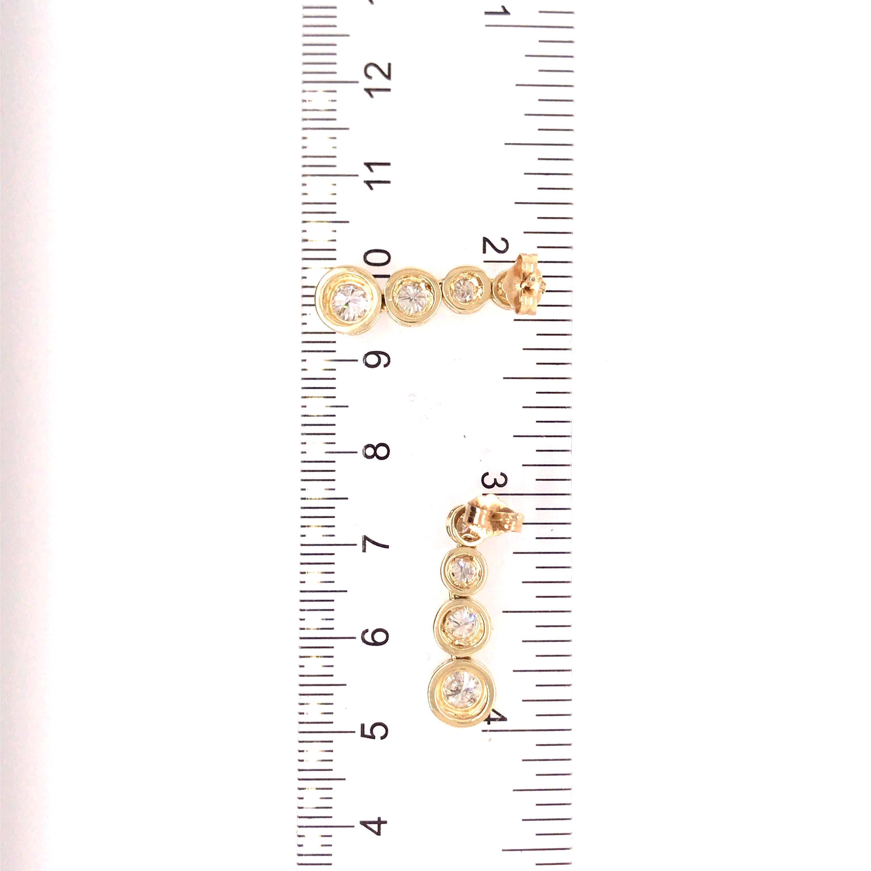 14K Graduated Diamond Bezel Set Earrings Yellow Gold 2