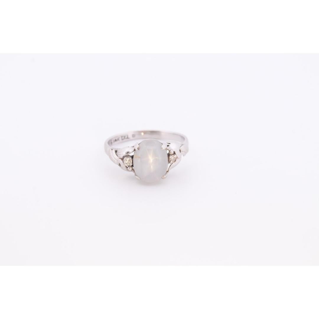 Ovaler Cabochon-Ring aus 14 Karat grauem, echtem Saphir mit Sternmuster. Ovaler Cabochon-Saphir-Krappenschliff im Angebot 2