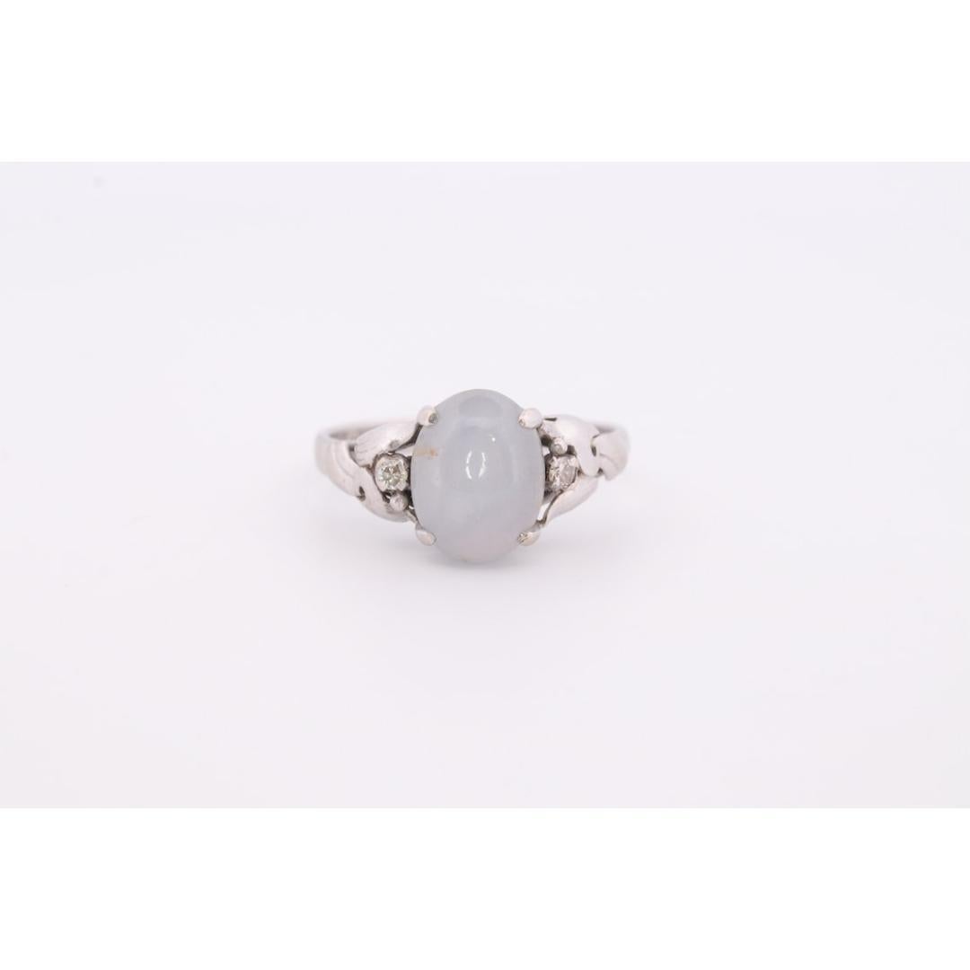 Ovaler Cabochon-Ring aus 14 Karat grauem, echtem Saphir mit Sternmuster. Ovaler Cabochon-Saphir-Krappenschliff im Angebot 5