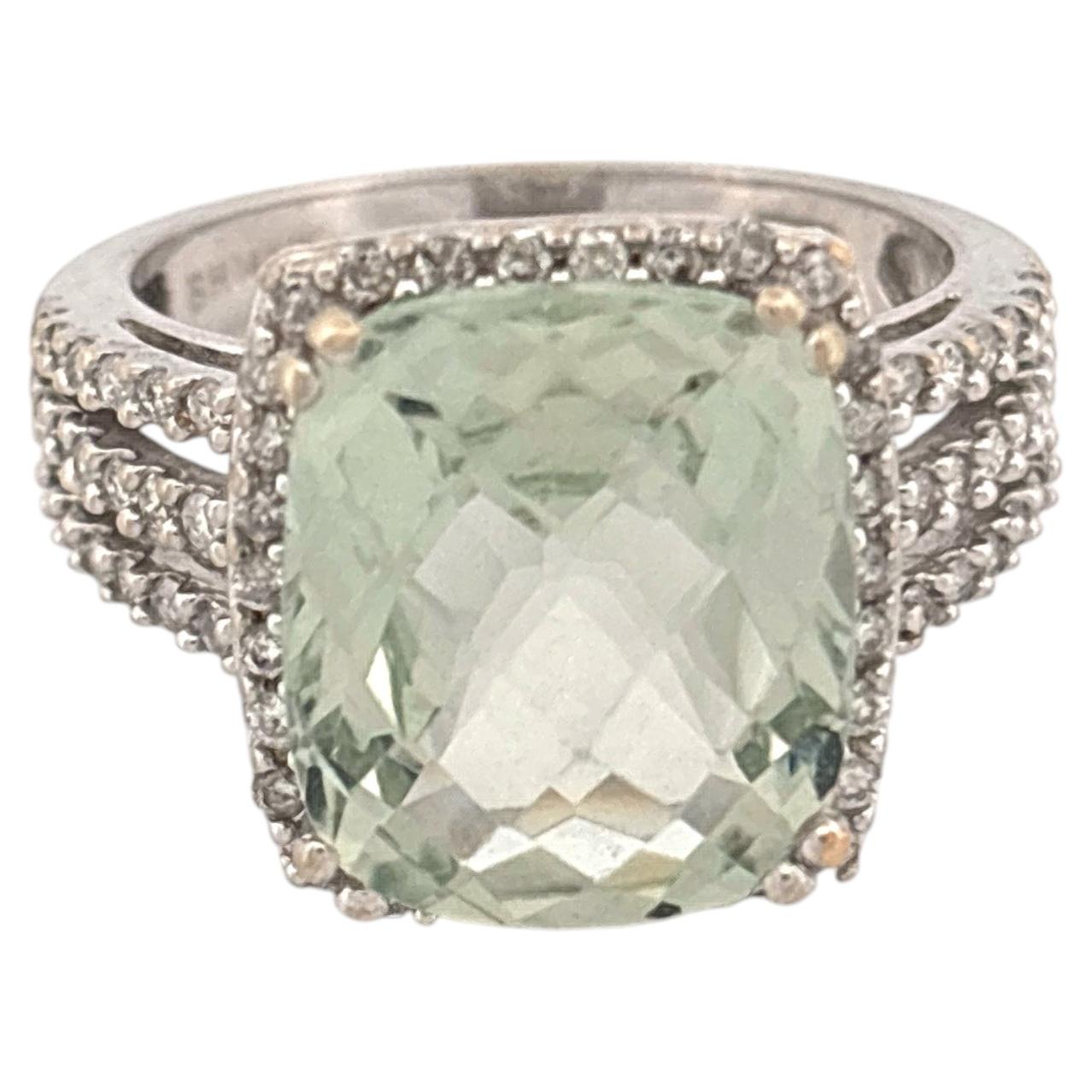 Bague de cocktail en or blanc 14K avec améthyste verte et diamant, fin du 20e siècle
