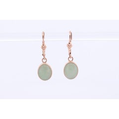 14k Green Jade dangle earrings. Oval Bezel set Jade earrings