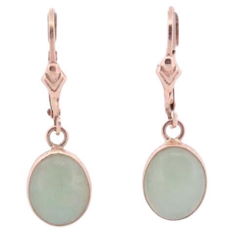 14k Green Jade dangle earrings. Oval Bezel set Jade earrings