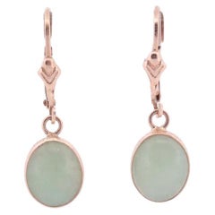14k Green Jade dangle earrings. Oval Bezel set Jade earrings