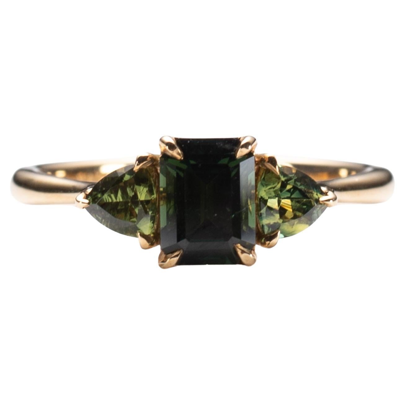 14K Green Trio Sapphire Ring