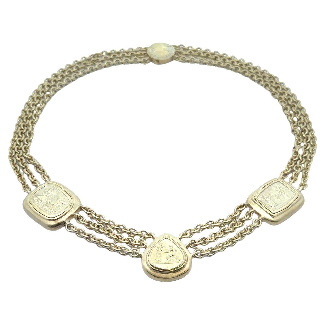 14k Grün-Gelbgold Kamee-Sektionen auf 16" 3strang Kabel-Gliederhalskette