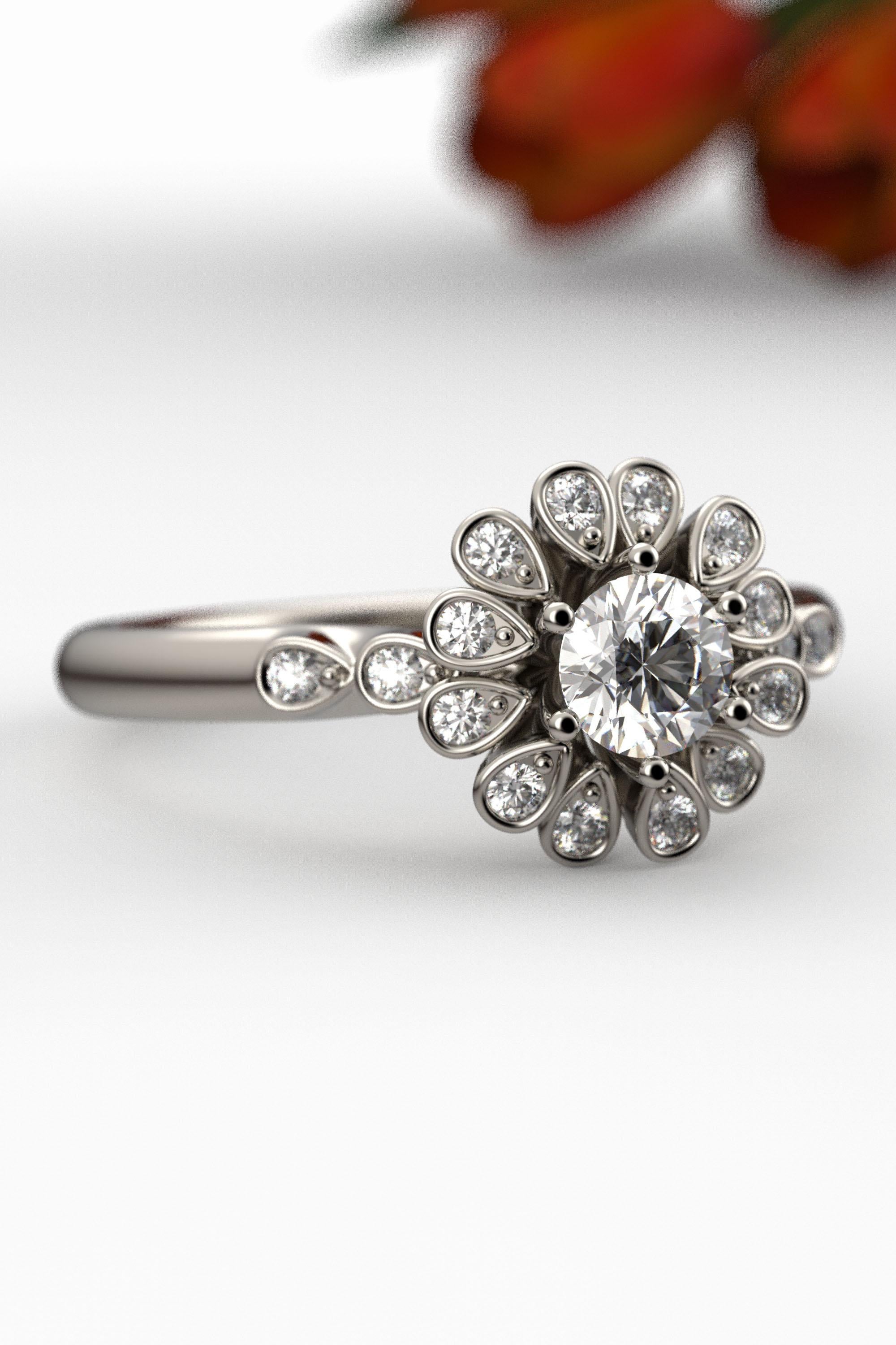 En vente :  Bague de fiançailles en diamant halo 14 carats avec diamant central certifié GIA de 0,32 carat 10