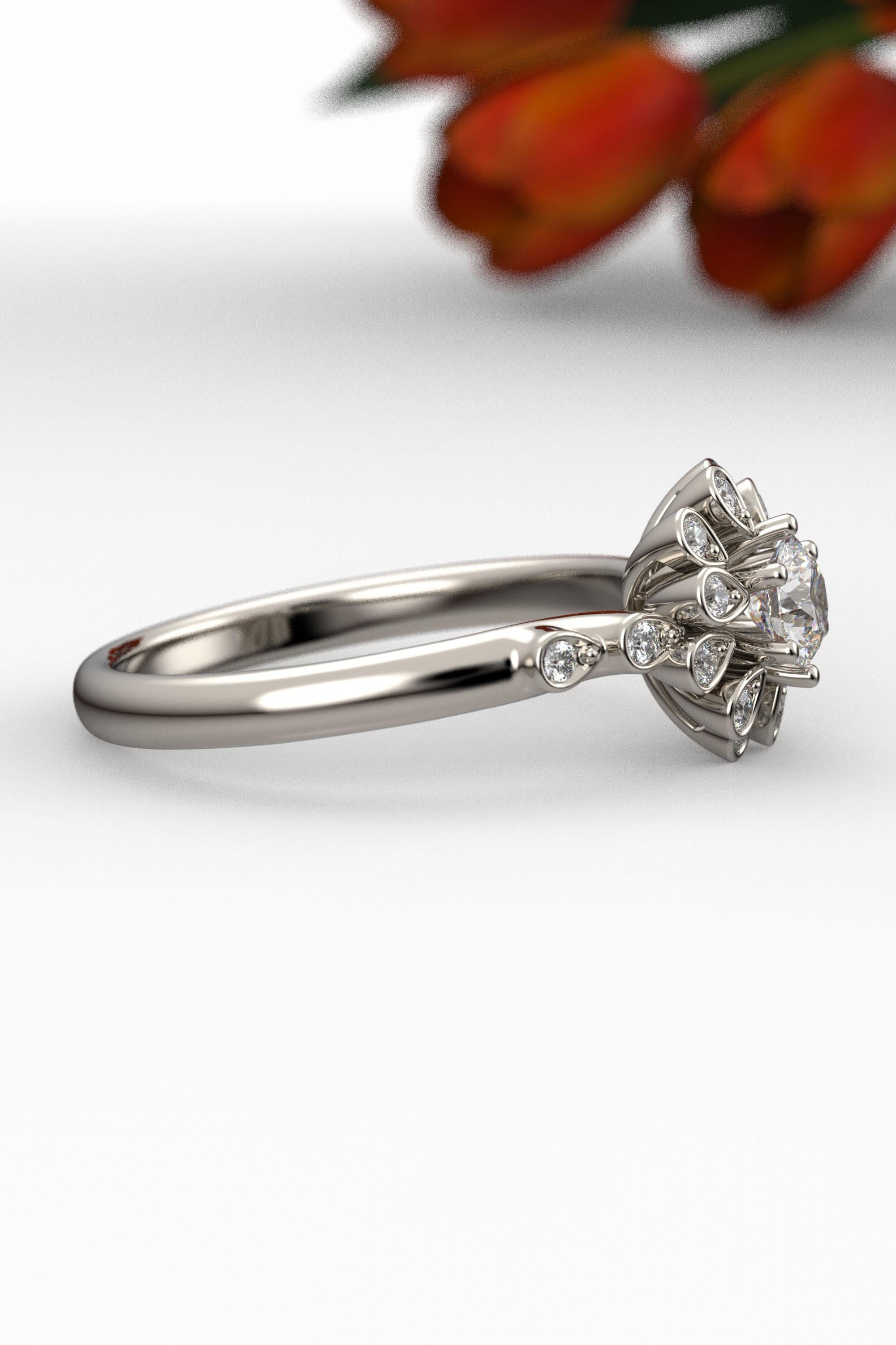 En vente :  Bague de fiançailles en diamant halo 14 carats avec diamant central certifié GIA de 0,32 carat 11