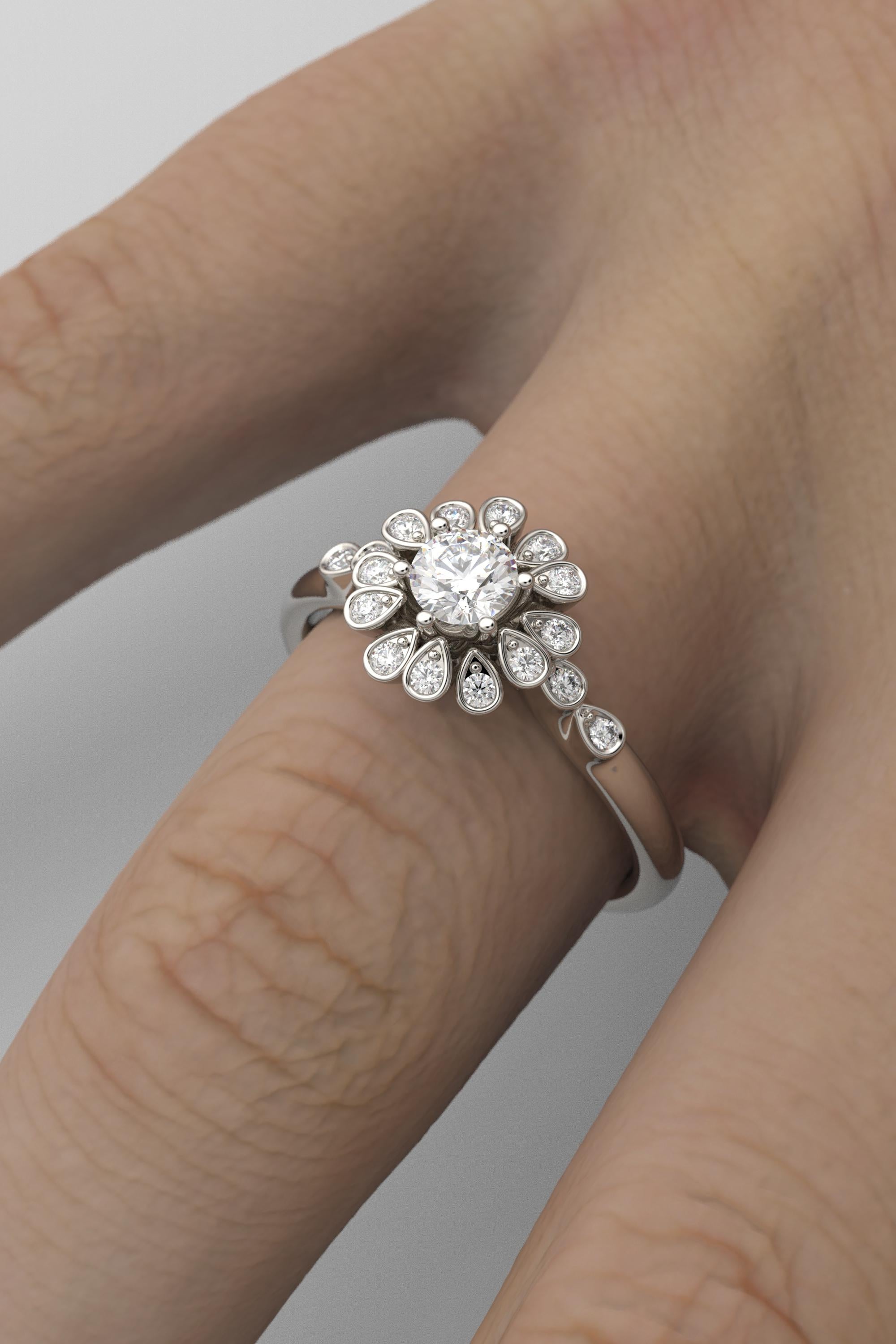 En vente :  Bague de fiançailles en diamant halo 14 carats avec diamant central certifié GIA de 0,32 carat 12
