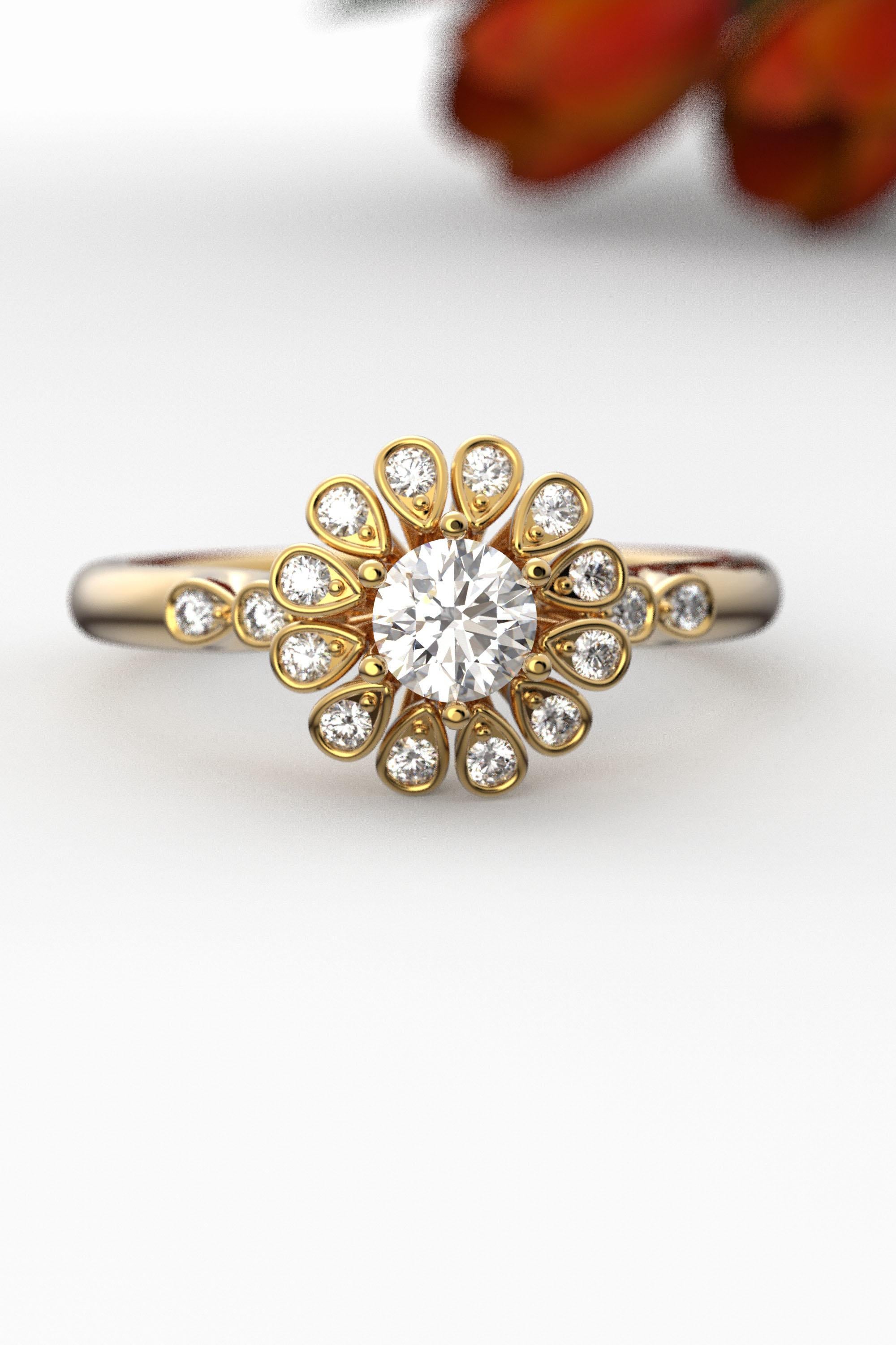 En vente :  Bague de fiançailles en diamant halo 14 carats avec diamant central certifié GIA de 0,32 carat 2