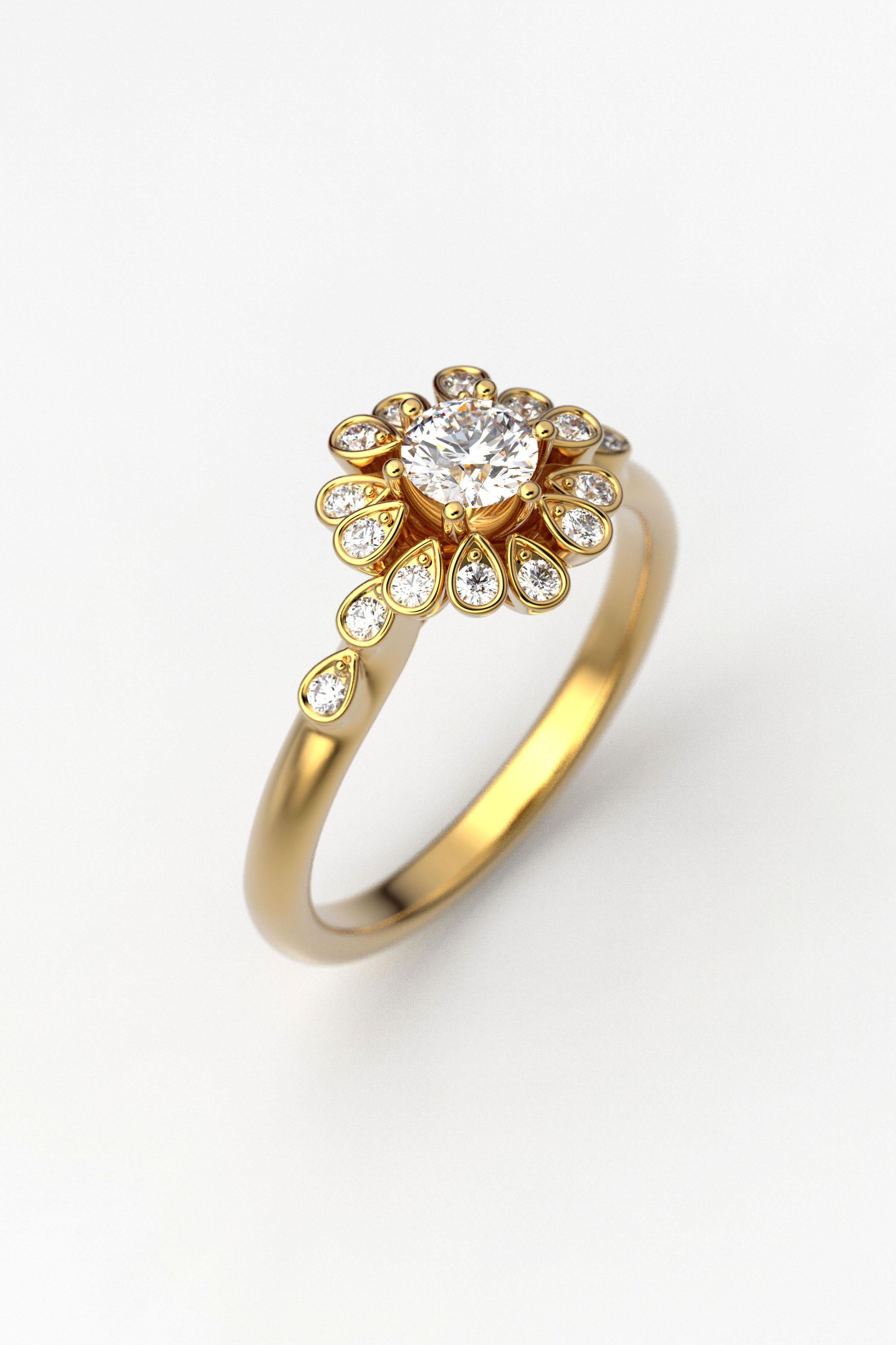 En vente :  Bague de fiançailles en diamant halo 14 carats avec diamant central certifié GIA de 0,32 carat 3