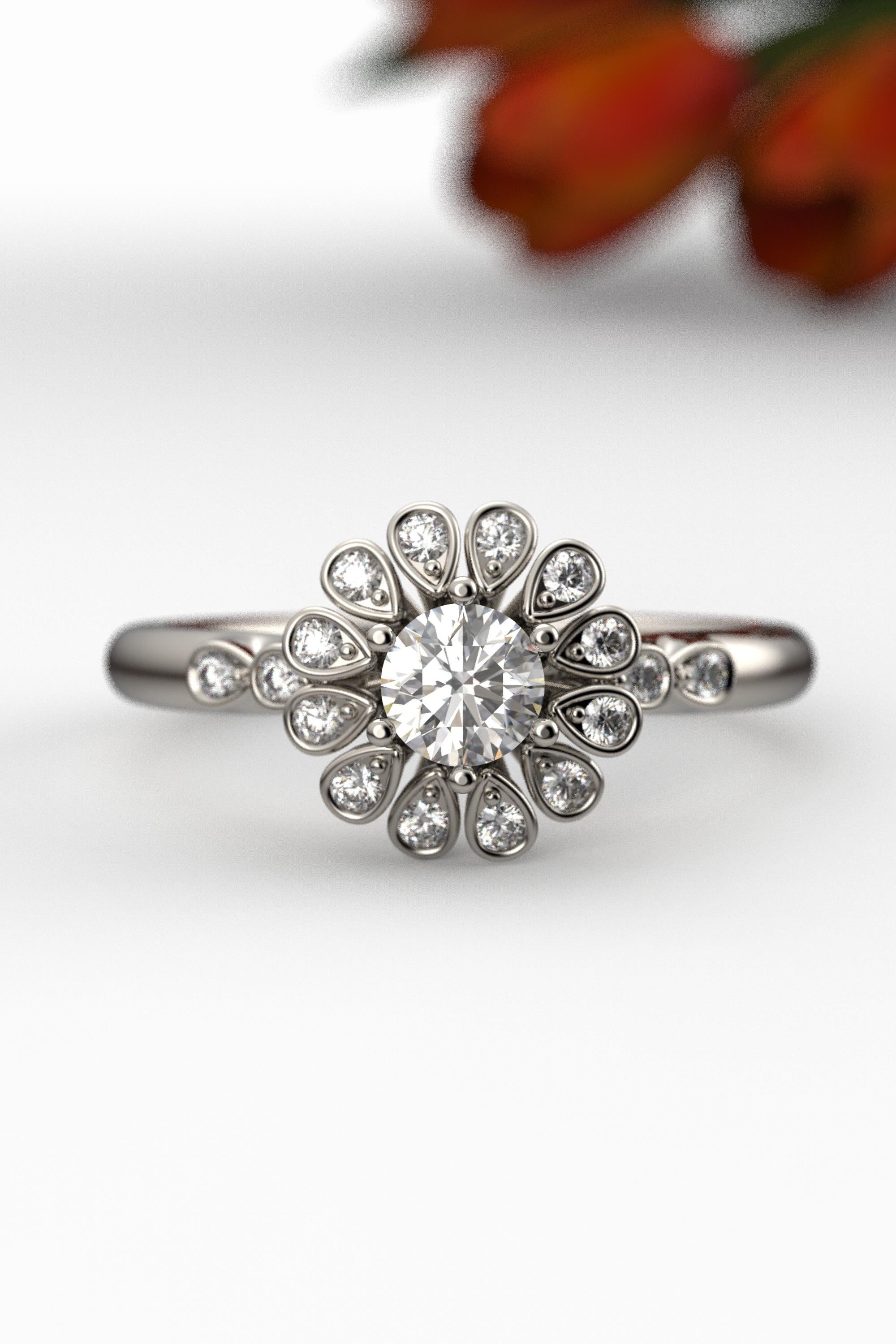 En vente :  Bague de fiançailles en diamant halo 14 carats avec diamant central certifié GIA de 0,32 carat 9