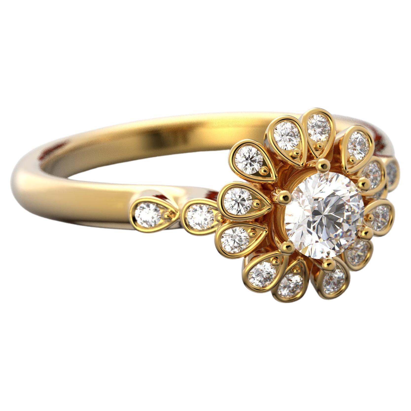 En vente :  Bague de fiançailles en diamant halo 14 carats avec diamant central certifié GIA de 0,32 carat