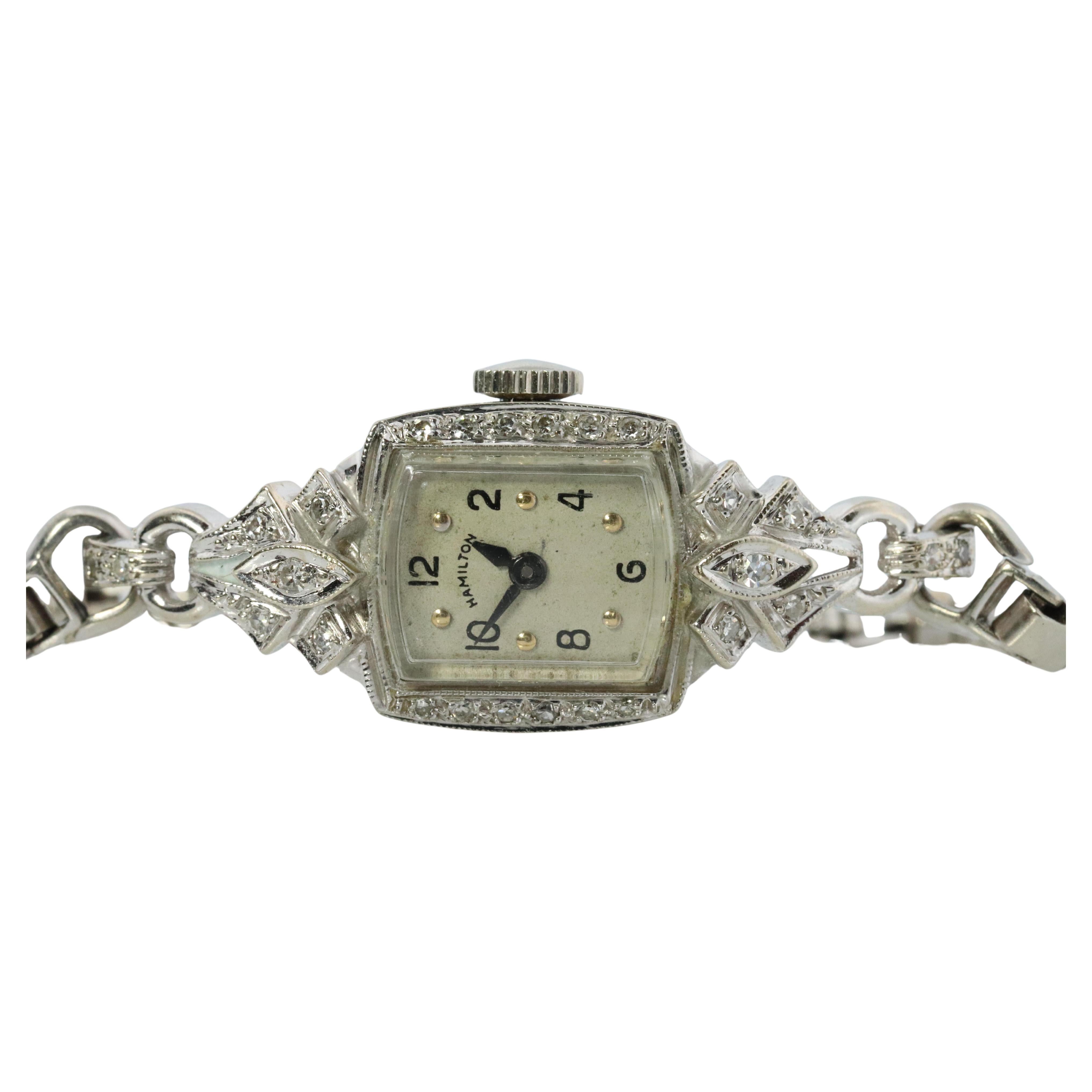 Orologio con diamanti Hamilton 14k. Orologio da polso vintage da donna Hamilton Classic String
