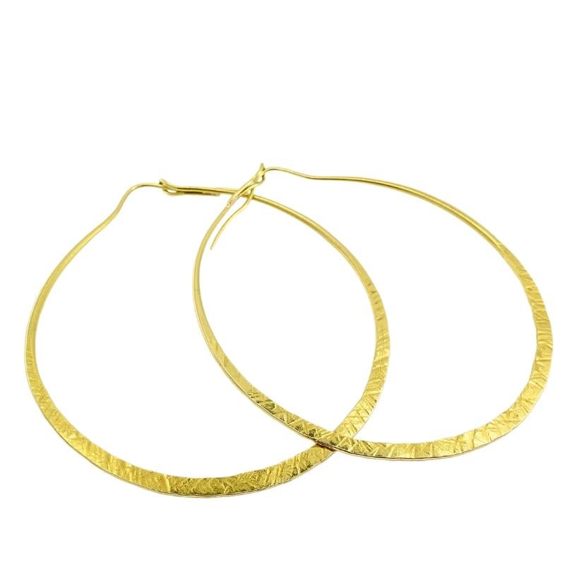 14k Hammered Gold Flat Hoop Earrings For Sale 1