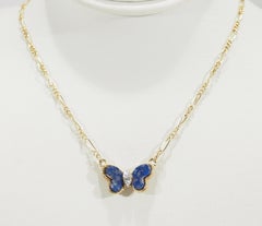 14 Karat Hammerman Brothers Diamond Lapis Lazuli Butterfly Necklace Yellow Gold