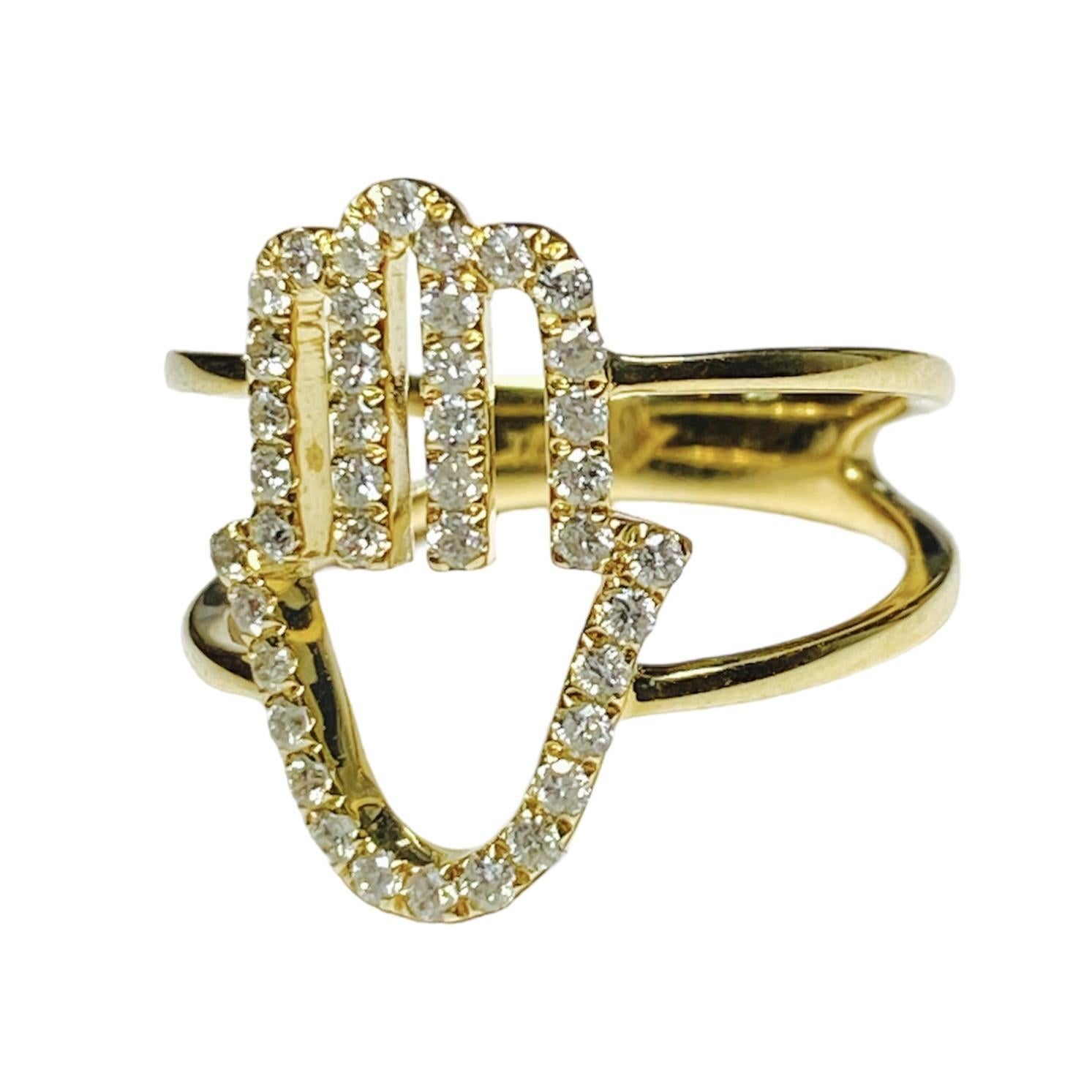 Modern 14K Hamsa Natural Diamond Ring For Sale