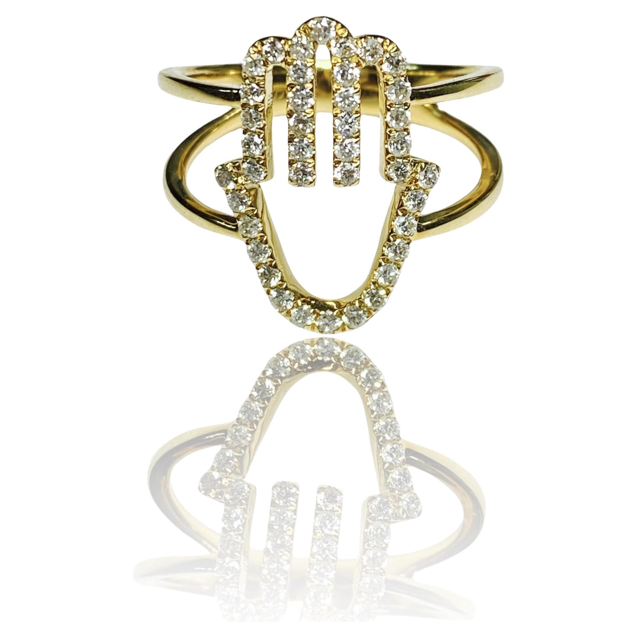 14K Hamsa Natural Diamond Ring For Sale