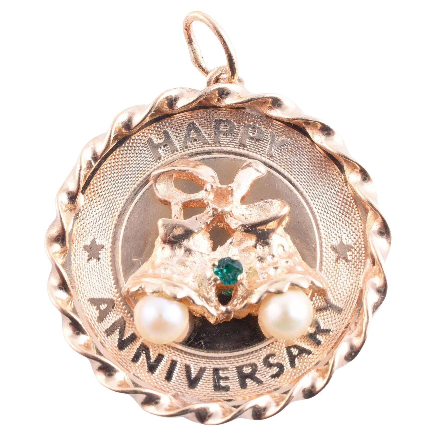 14K Happy Anniversary Pendant or Charm For Sale