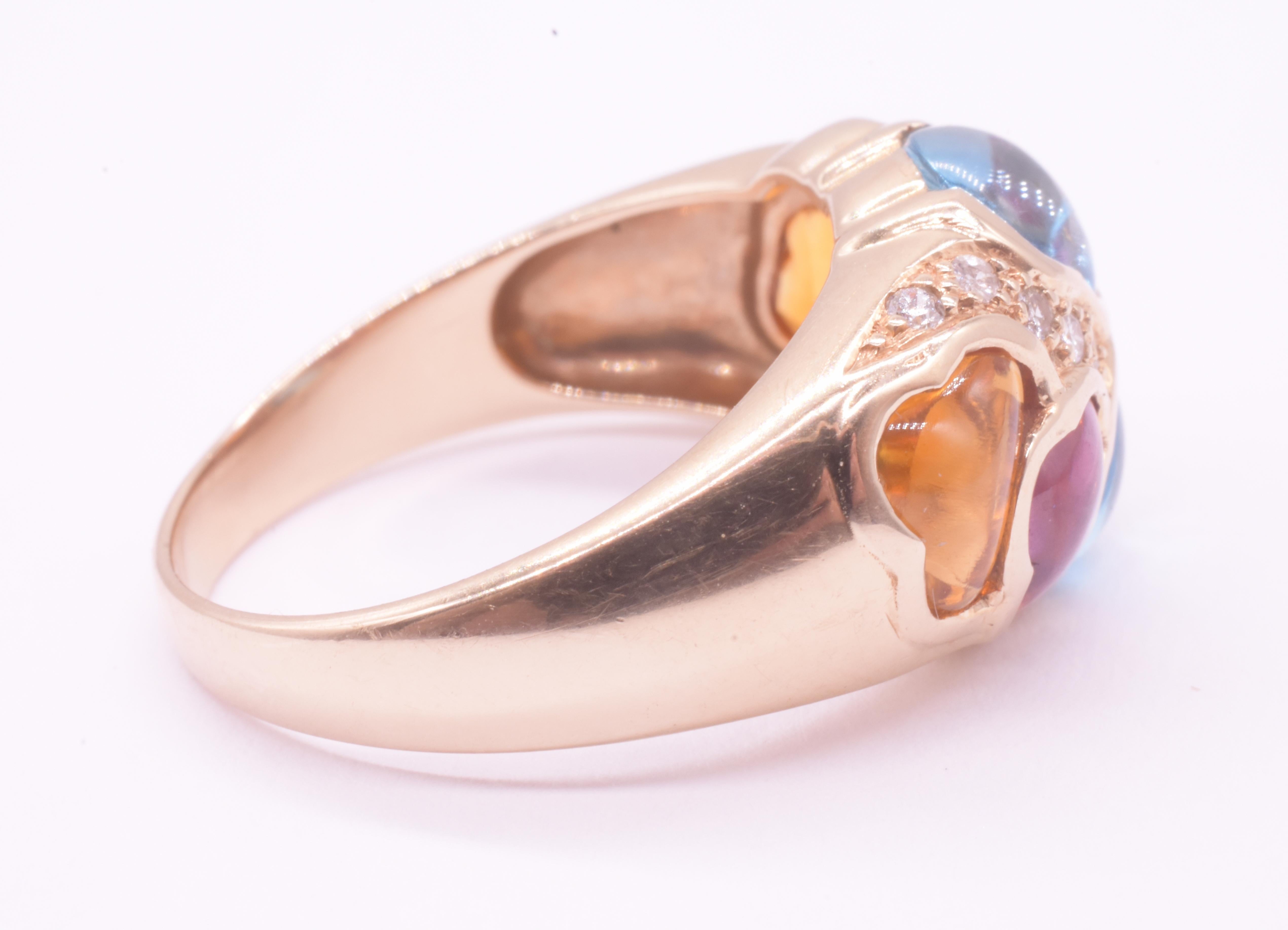 14K Harlequin Multi-Stone Garnet and Blue Topaz and Diamond Ring 2