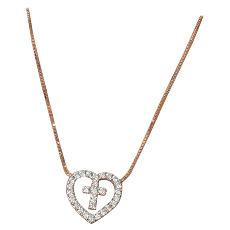 Valentine Jewelry Diamond Heart Necklace 14k Gold Heart Cross Diamond Necklace Everyday Dainty Necklace White Gold Rose Gold Mothers Day.

