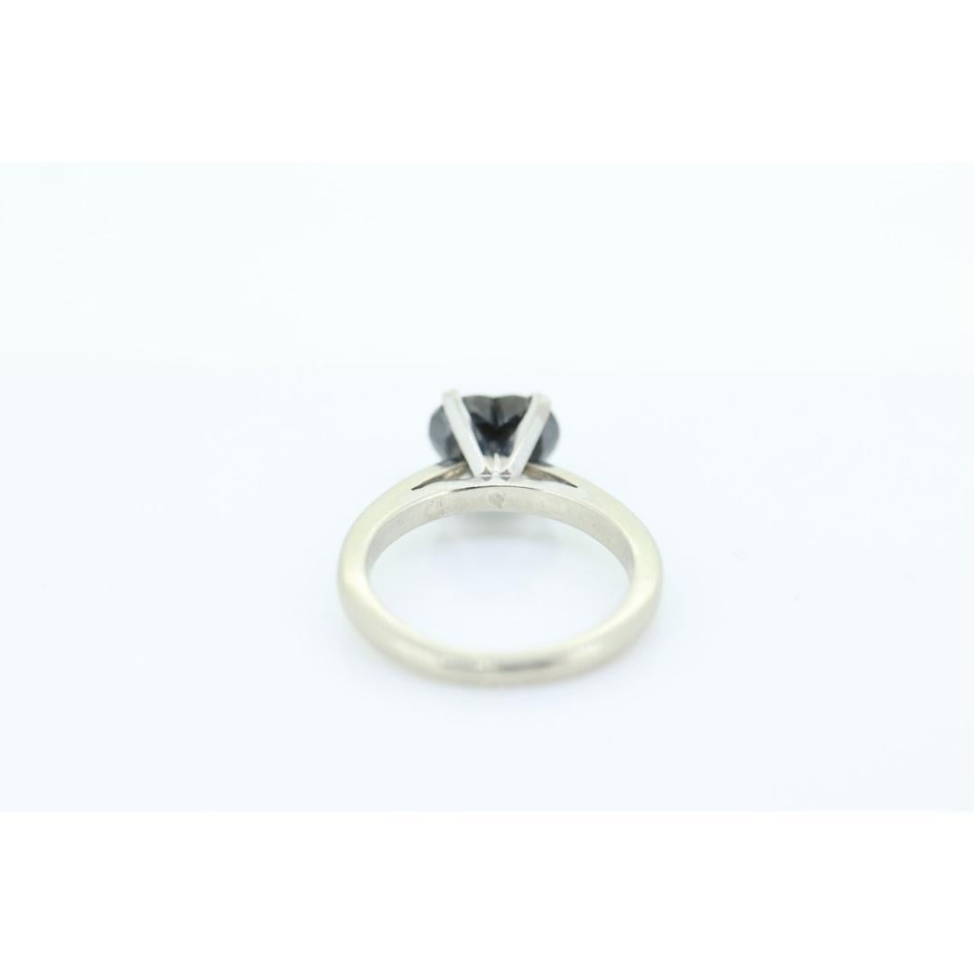 14k Heart Diamond Cut Solitaire ring. 14k white gold Heart Cut BLACK diamond. For Sale 2