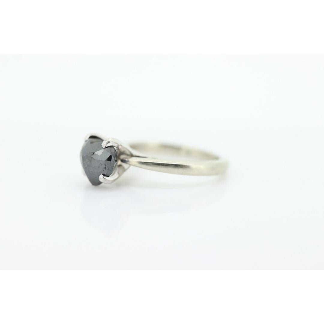 14k Heart Diamond Cut Solitaire ring. 14k white gold Heart Cut BLACK diamond. For Sale 3