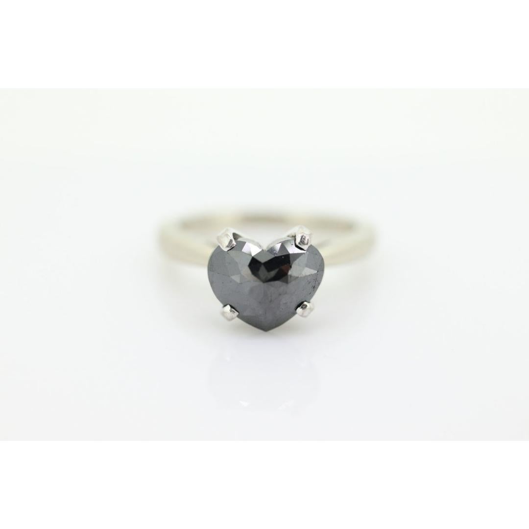 14k Heart Diamond Cut Solitaire ring. 14k white gold Heart Cut BLACK diamond. For Sale 4