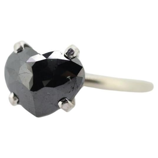 14k Heart Diamond Cut Solitaire ring. 14k white gold Heart Cut BLACK diamond. For Sale
