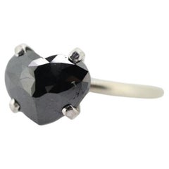 14k Heart Diamond Cut Solitaire ring. 14k white gold Heart Cut BLACK diamond.