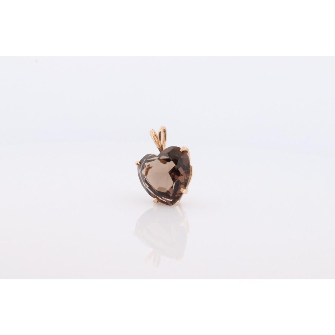 Pendentif en forme de cœur 14k. Pendentif en forme de coeur en quartz fumé. Grand pendentif en forme de cœur. Pour femmes en vente